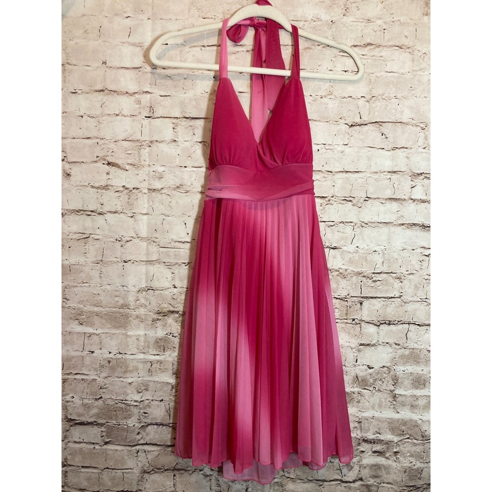 Vintage Y2K Ruby Rox Dress Womens Small Pink Pleated Halter Mesh Tie Open Back
